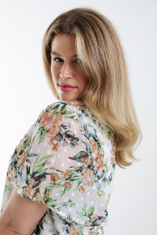 Blouse imprimé floral et plumetis-Paprika-3