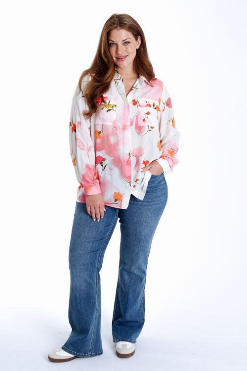 Chemisier en viscose imprimé fleuri-Paprika-8