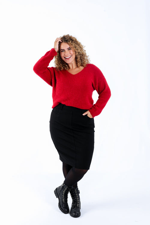 Jupe crayon en viscose unie-Paprika-7