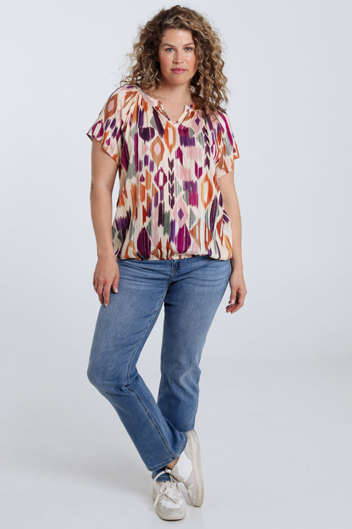 Blouse en viscose imprimé graphique avec lurex-Paprika-7