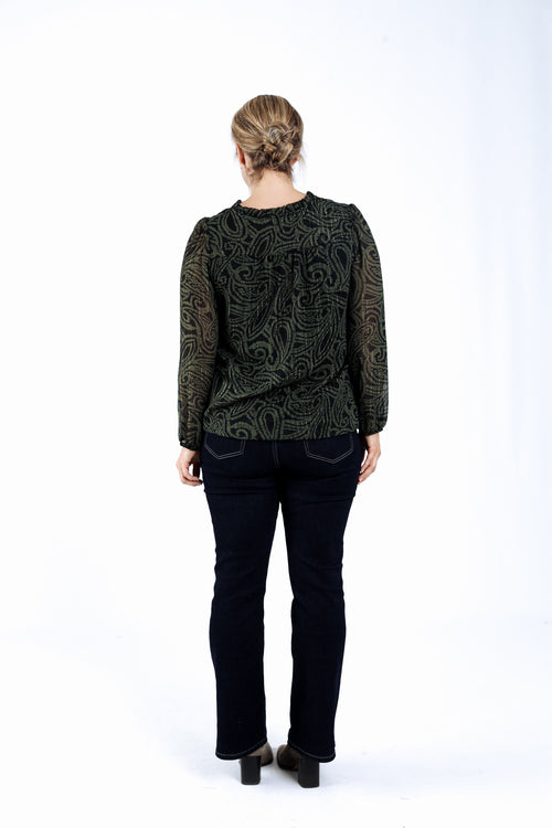 Blouse bicolore imprimé cachemire-Paprika-2