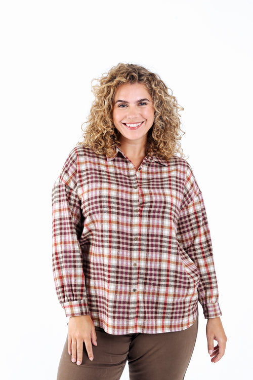 Chemisier en coton imprimé carreaux-Paprika-1