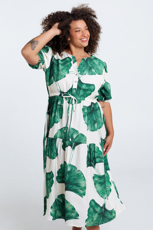 Robe longue en viscose imprimé feuillage-Paprika-1