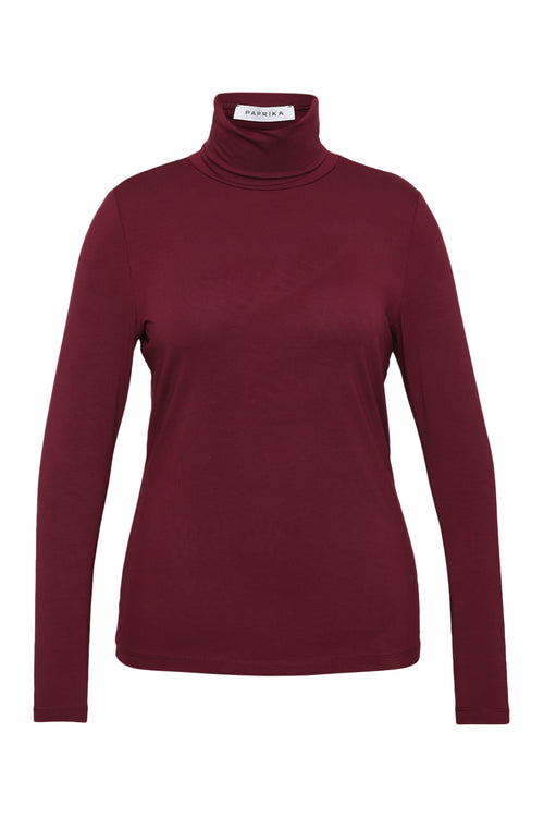 T-shirt col roulé en viscose uni-Paprika-1