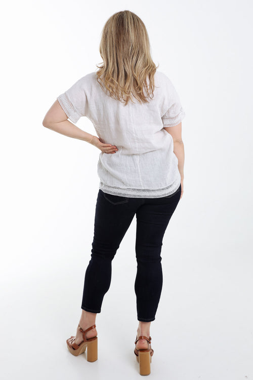 Blouse en lin unie détail sequins-Paprika-2