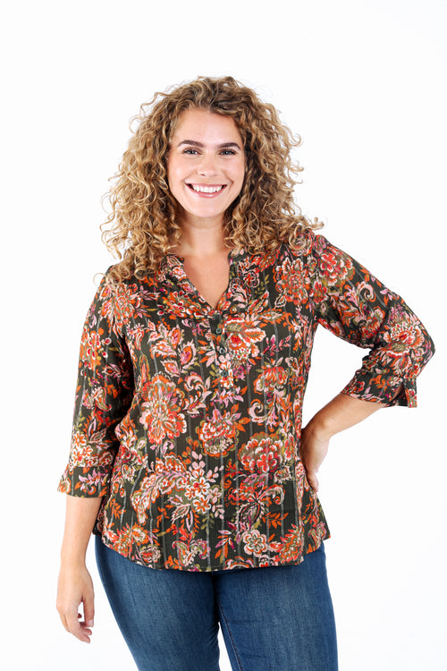 Blouse en viscose imprimé cachemire-Paprika-1