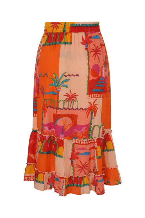 Jupe en coton imprimé patch tropical-Paprika-11