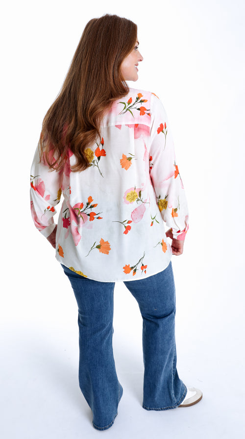 Chemisier en viscose imprimé fleuri-Paprika-3