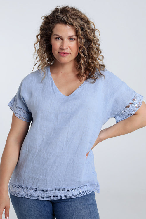 Blouse en lin unie détail sequins-Paprika-1