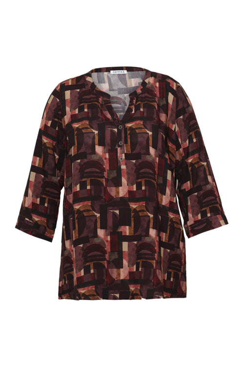 Blouse en viscoce imprimé graphique-Paprika-1