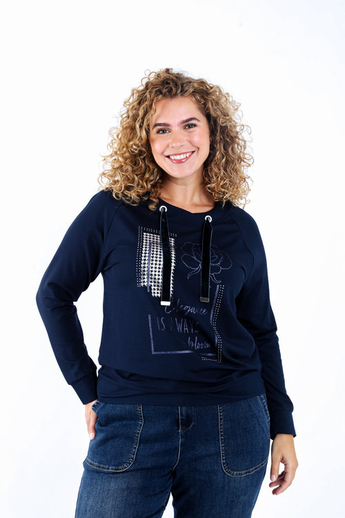 Sweat en molleton uni avec imprimé et strass-Paprika-1