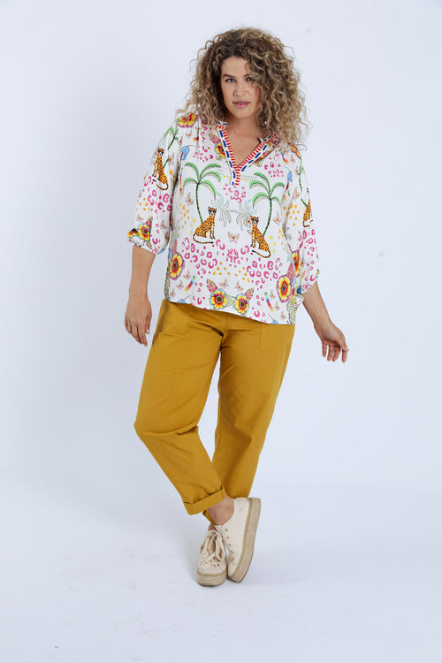 Blouse en viscose imprimé tigres et fleurs-Paprika-8