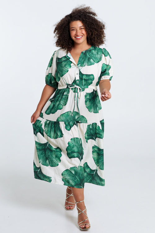 Robe longue en viscose imprimé feuillage-Paprika-7