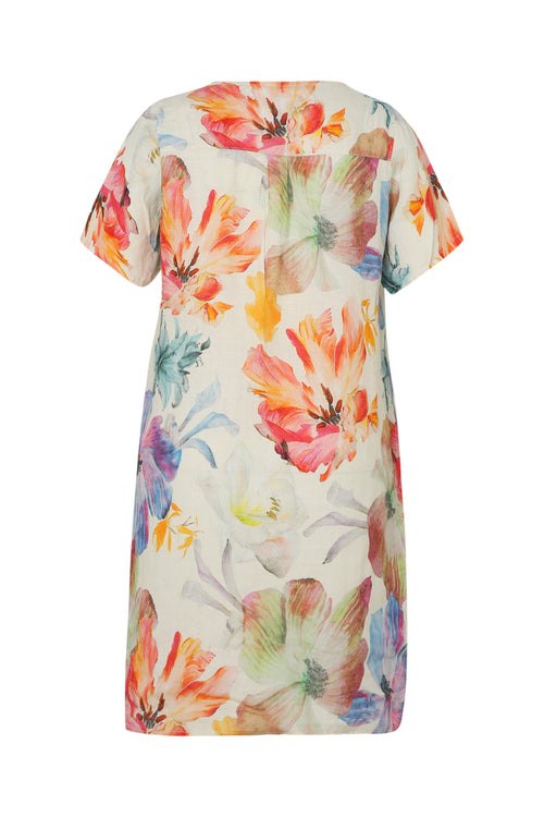 Robe en lin imprimé fleurs-Paprika-11