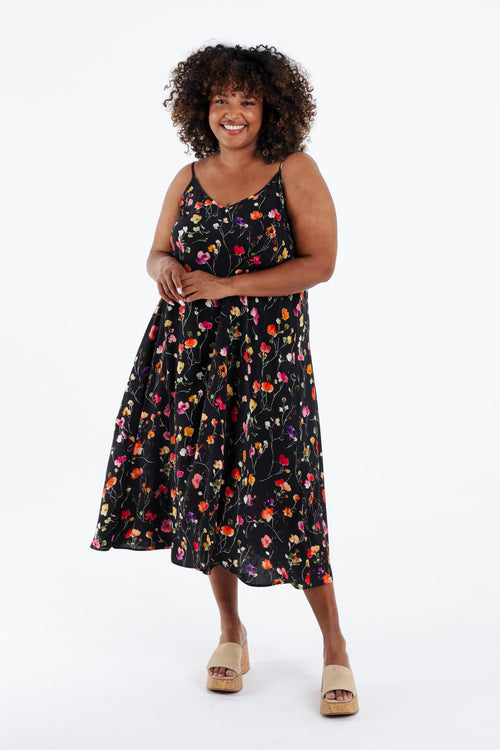 Robe longue en viscose fines bretelles imprimé floral-Paprika-9