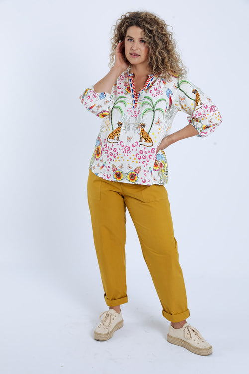 Blouse en viscose imprimé tigres et fleurs-Paprika-7