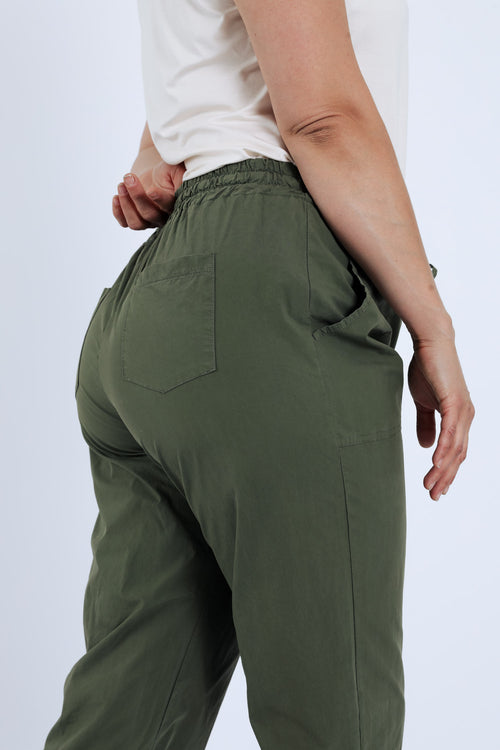 Pantalon boyfit en coton uni avec poches-Paprika-3