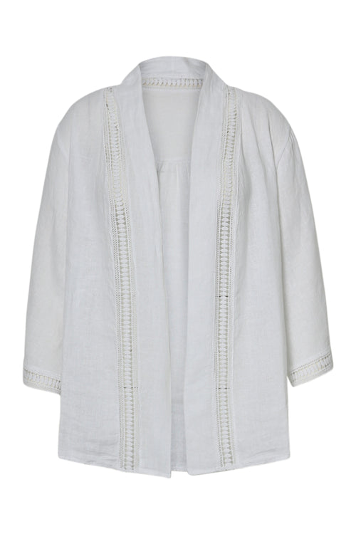 Veste en lin unie détail ajouré-Paprika-10