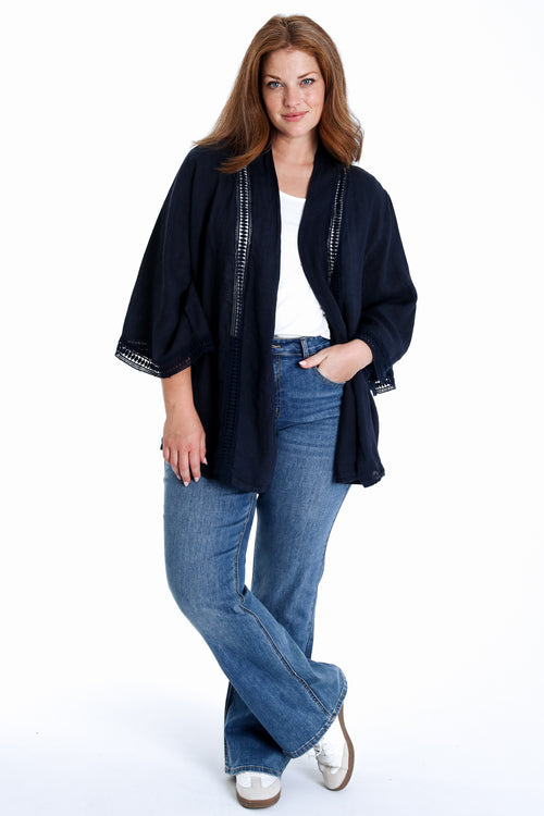 Veste en lin unie détail ajouré-Paprika-7