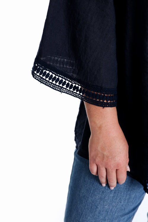 Veste en lin unie détail ajouré-Paprika-3