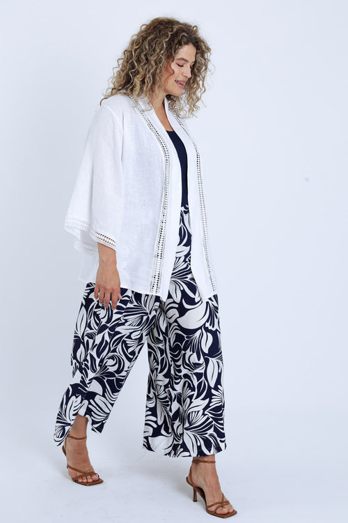 Veste en lin unie détail ajouré-Paprika-9