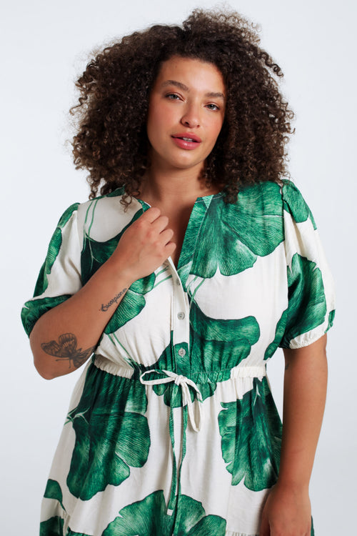 Robe longue en viscose imprimé feuillage-Paprika-3