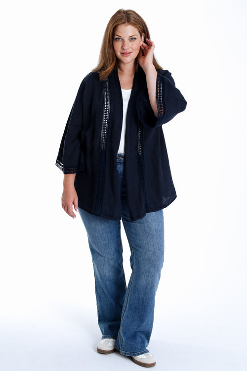 Veste en lin unie détail ajouré-Paprika-8