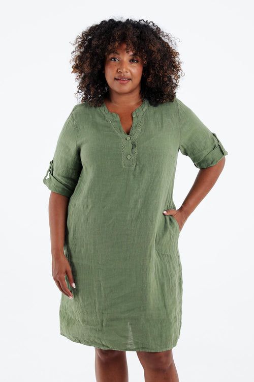 Robe tunique en lin unie-Paprika-1