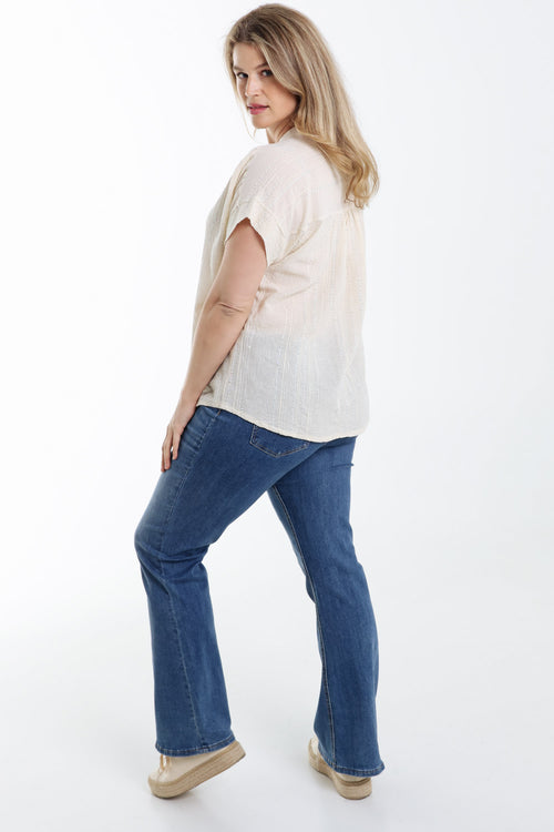 Blouse en coton unie avec rayures en sequins-Paprika-2