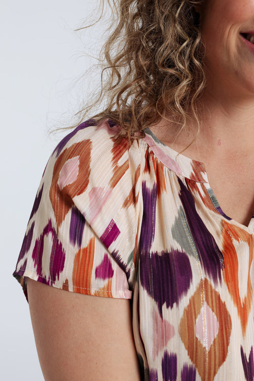 Blouse en viscose imprimé graphique avec lurex-Paprika-4