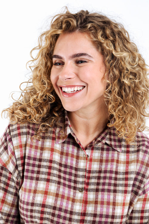 Chemisier en coton imprimé carreaux-Paprika-3