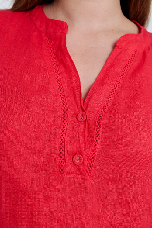 Robe tunique en lin unie-Paprika-3