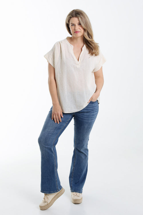 Blouse en coton unie avec rayures en sequins-Paprika-7