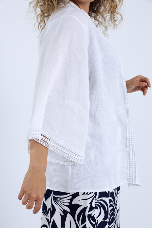 Veste en lin unie détail ajouré-Paprika-5