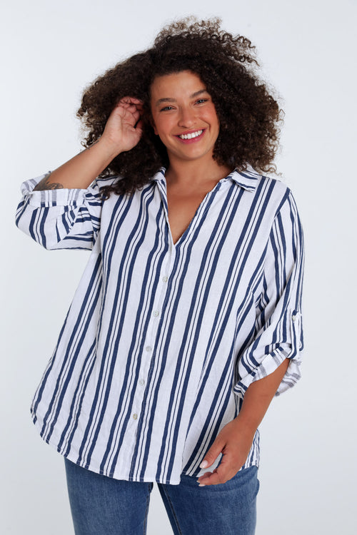 Chemise en lin avec rayures-Paprika-1