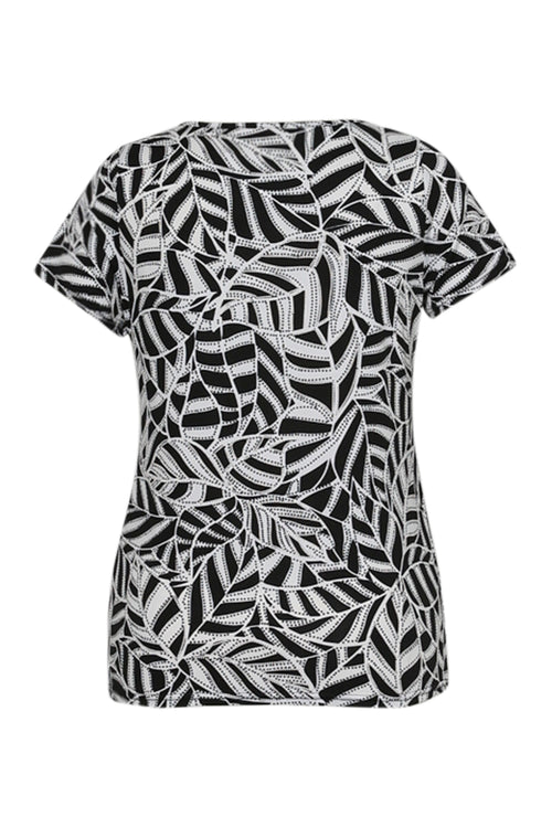 T-shirt en maille froide imprimé feuillage bicolore-Paprika-11