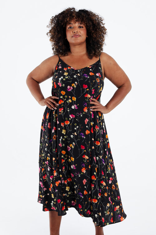 Robe longue en viscose fines bretelles imprimé floral-Paprika-1