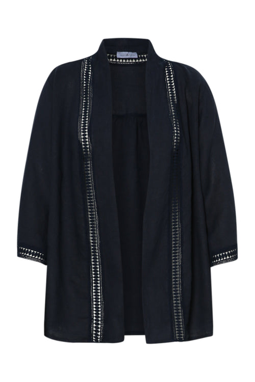 Veste en lin unie détail ajouré-Paprika-10