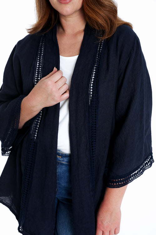 Veste en lin unie détail ajouré-Paprika-5