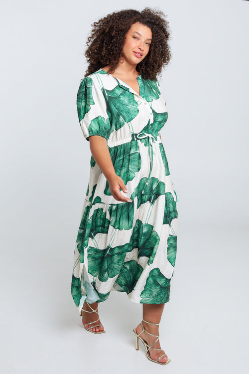 Robe longue en viscose imprimé feuillage-Paprika-8