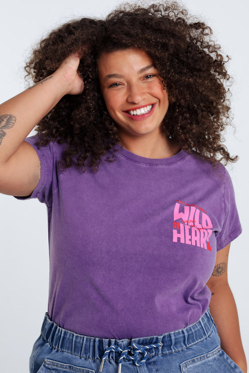 T-shirt en coton uni avec message Wild heart-Paprika-1