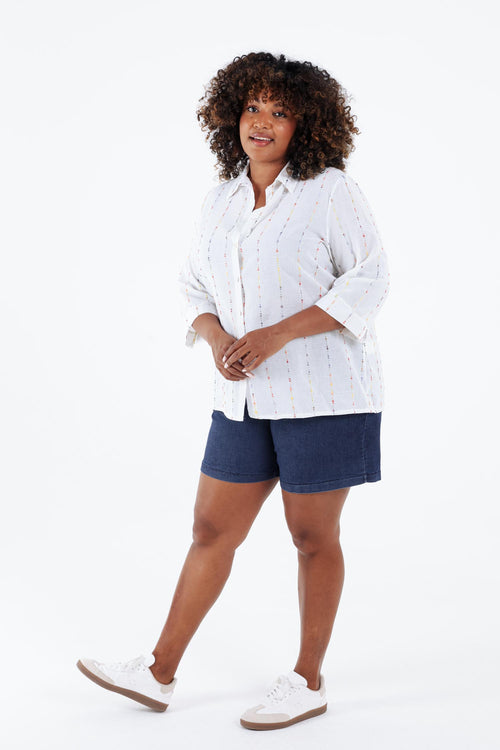 Chemise en gaze de coton rayures multicolores-Paprika-8