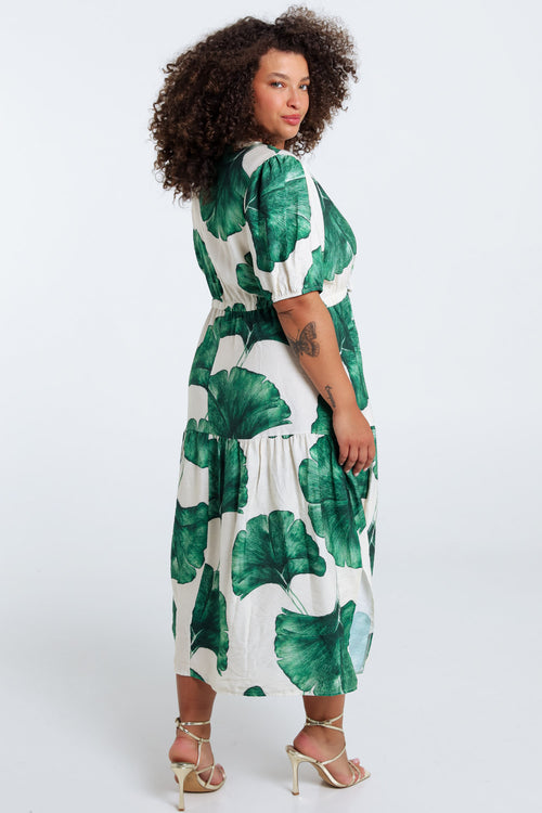 Robe longue en viscose imprimé feuillage-Paprika-2