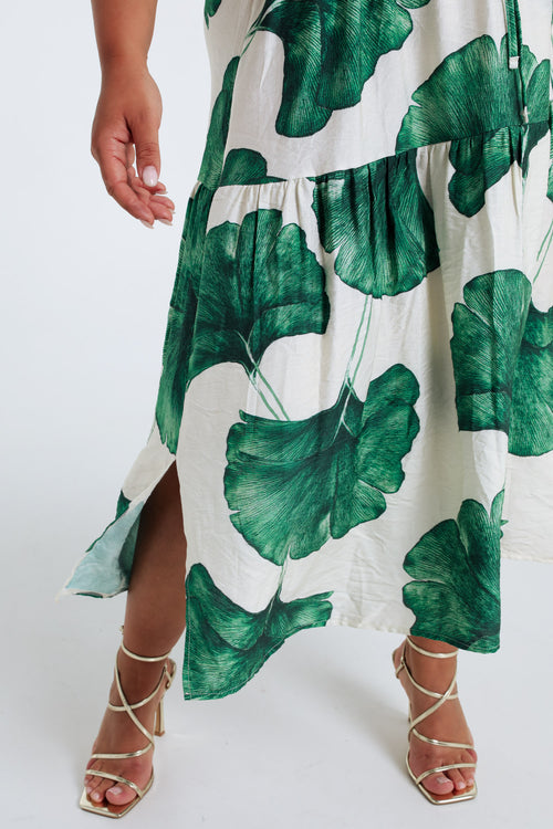 Robe longue en viscose imprimé feuillage-Paprika-6