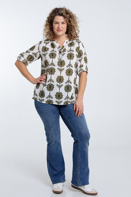 Blouse détail ajouré imprimé bicolore-Paprika-9