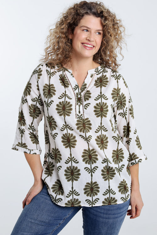 Blouse détail ajouré imprimé bicolore-Paprika-1
