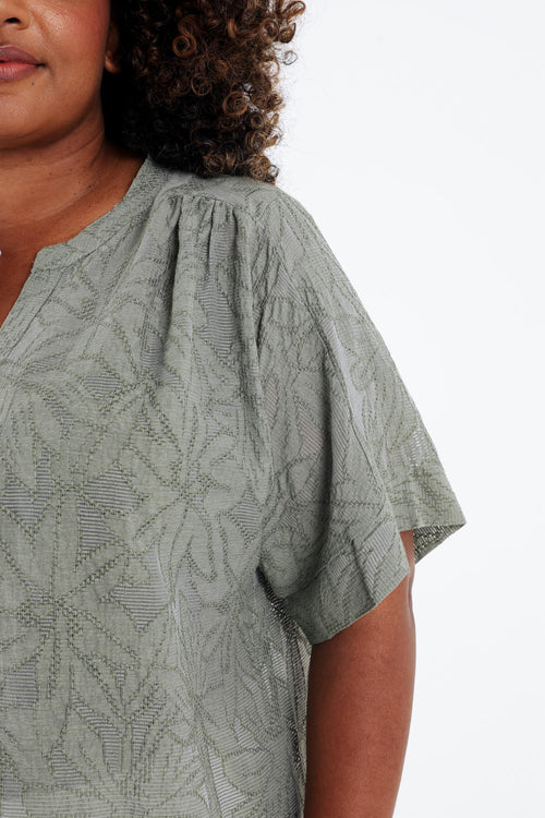 Blouse jacquard en viscose unie-Paprika-4