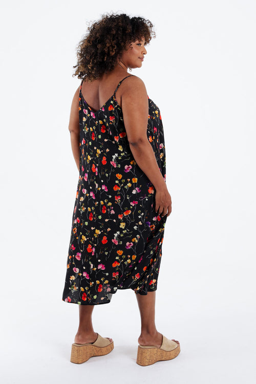 Robe longue en viscose fines bretelles imprimé floral-Paprika-2