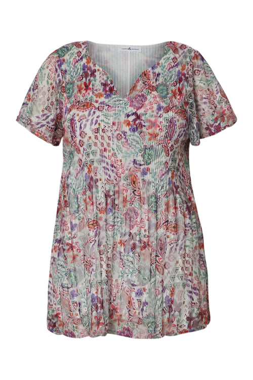 Tunique en dentelle plissée imprimé fleuri-Paprika-10