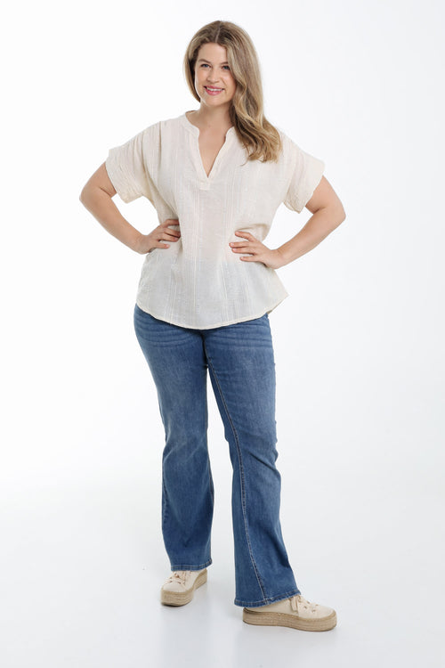 Blouse en coton unie avec rayures en sequins-Paprika-9